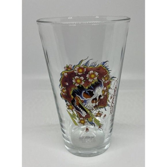 Ed Hardy Glass Cup Lightning Bolt Skull Japan Christian Audigier Flower Baller - Picture 1 of 12